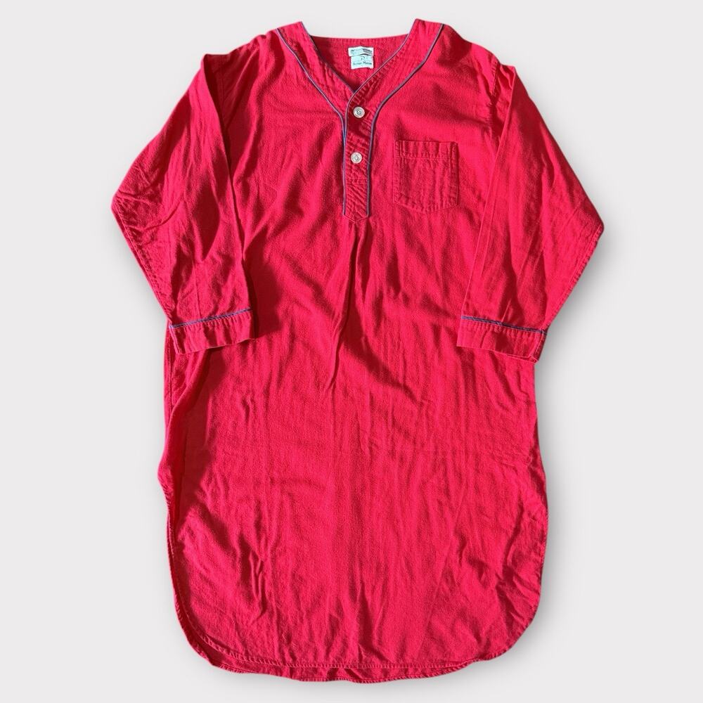 Neiman Marcus Mens L Red V-Neck Flannel Cotton Night Shirt Vintage Christma